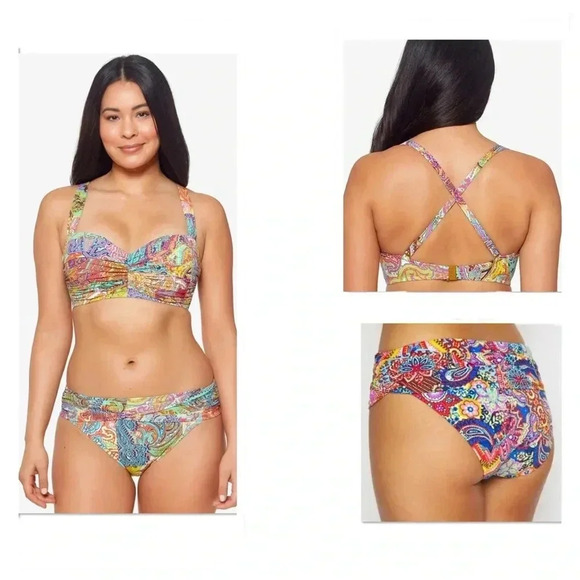 Bleu Rod Beattie Bohemian Paradise Shirred Convertible Bikini Top Size 34DD - Picture 1 of 12